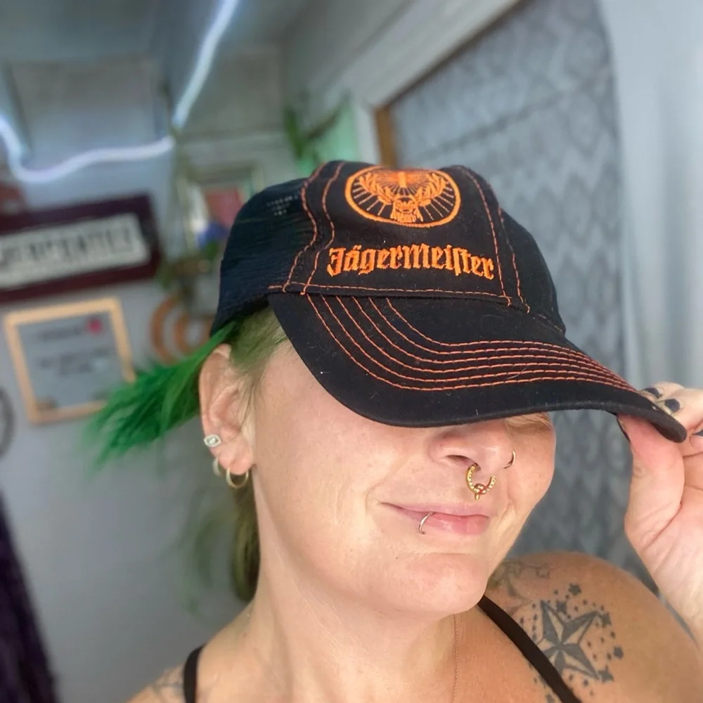 Jägermeister Y2K orange and black mesh snapback hat cap